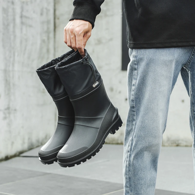 Bun Mouth Anti Slip Men's Short Tube Rain Boots PVC Wear-Resistant Black Closed Mouth Rain Boots Garden Waterproof Shoes