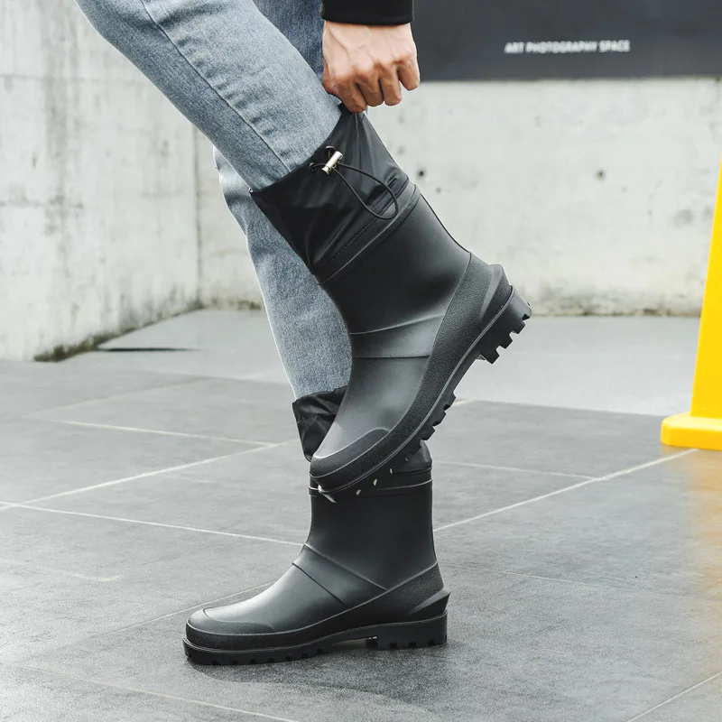 Bun Mouth Anti Slip Men's Short Tube Rain Boots PVC Wear-Resistant Black Closed Mouth Rain Boots Garden Waterproof Shoes