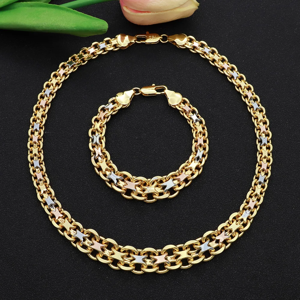 High Grade African Jewelry Women Necklace Bracelet Moderate Size Copper Earring Neck Chain 45CM Hip Hop Wholesale Accessories