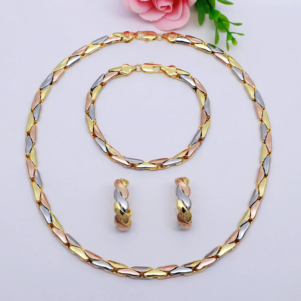 High Grade African Jewelry Women Necklace Bracelet Moderate Size Copper Earring Neck Chain 45CM Hip Hop Wholesale Accessories