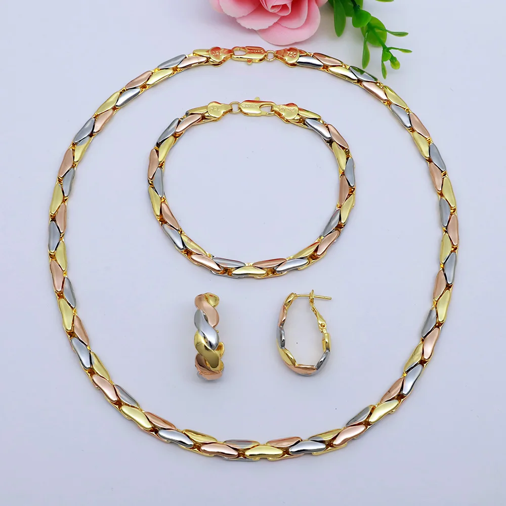 High Grade African Jewelry Women Necklace Bracelet Moderate Size Copper Earring Neck Chain 45CM Hip Hop Wholesale Accessories