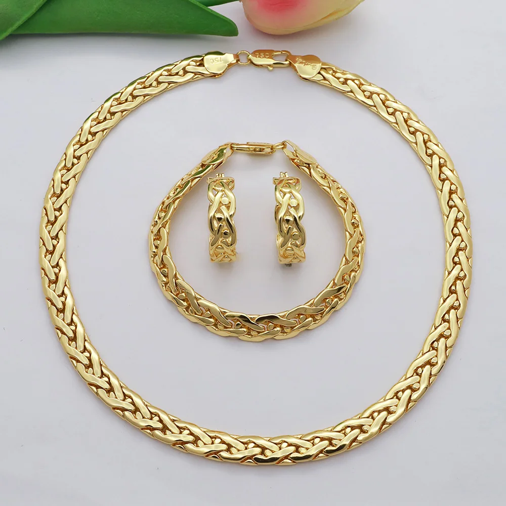 High Grade African Jewelry Women Necklace Bracelet Moderate Size Copper Earring Neck Chain 45CM Hip Hop Wholesale Accessories
