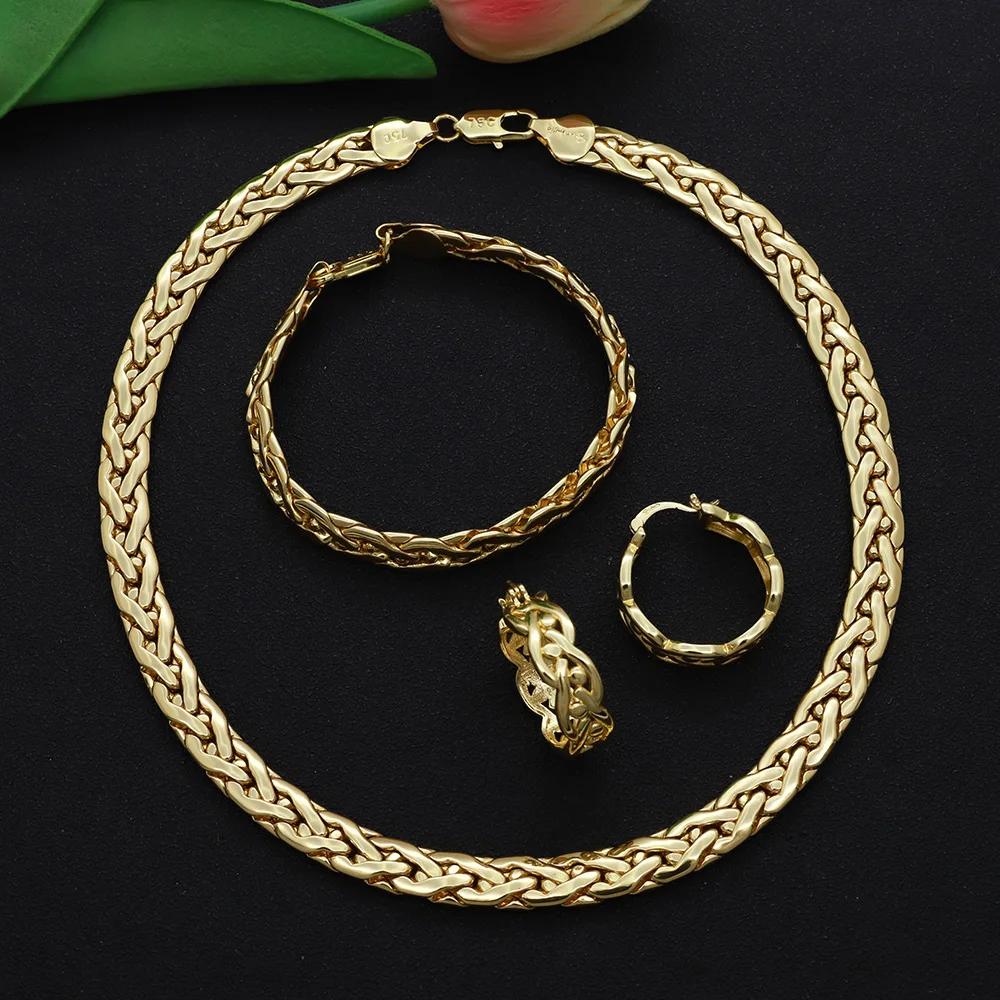 High Grade African Jewelry Women Necklace Bracelet Moderate Size Copper Earring Neck Chain 45CM Hip Hop Wholesale Accessories