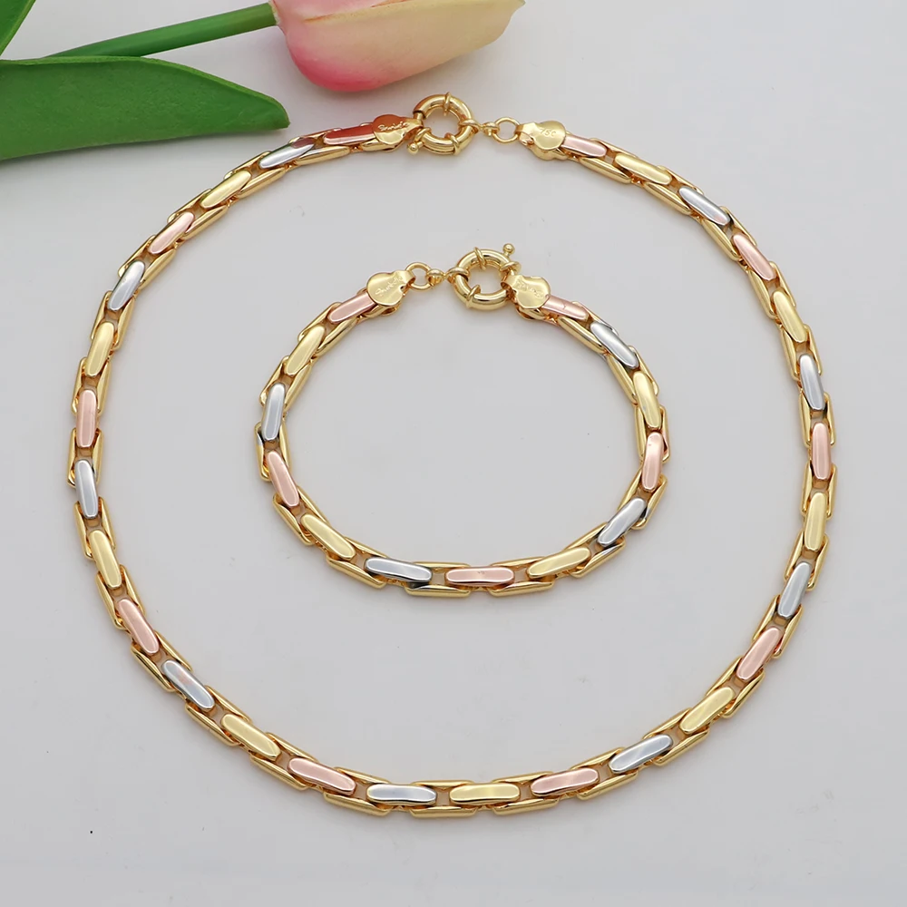 High Grade African Jewelry Women Necklace Bracelet Moderate Size Copper Earring Neck Chain 45CM Hip Hop Wholesale Accessories