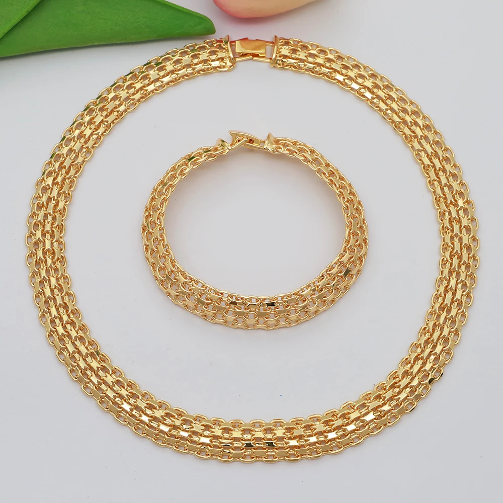 High Grade African Jewelry Women Necklace Bracelet Moderate Size Copper Earring Neck Chain 45CM Hip Hop Wholesale Accessories
