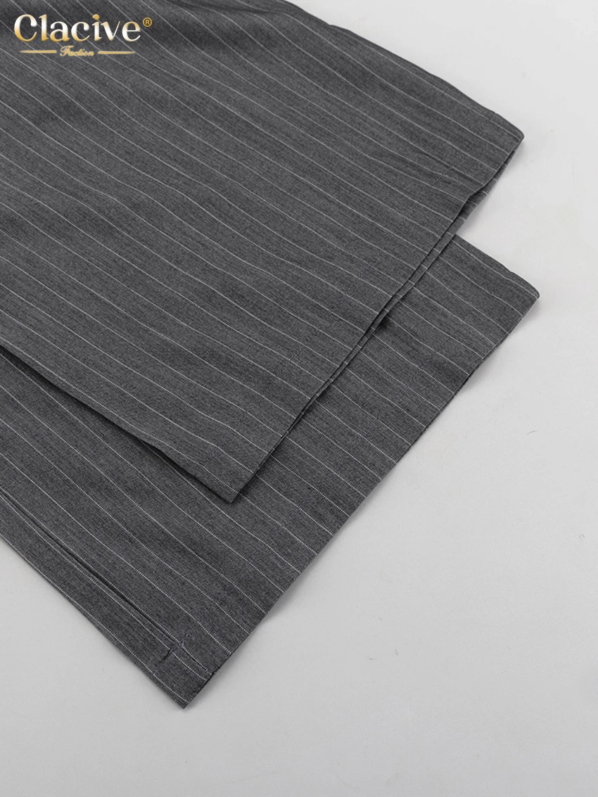 Clacive Fashion Loose Gray Stripe Women's Pants 2025 Elegant High Waist Wide Trousers Vintage Classic Full Length Pants Female