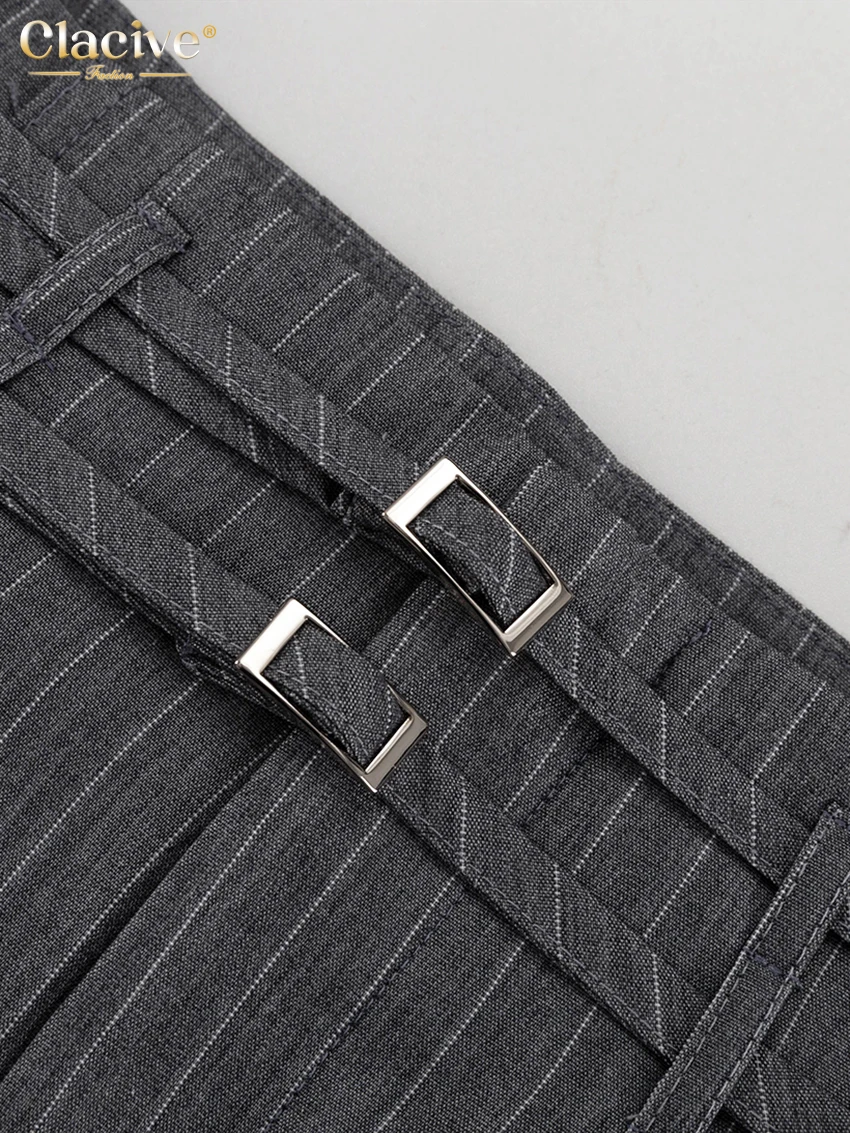 Clacive Fashion Loose Gray Stripe Women's Pants 2025 Elegant High Waist Wide Trousers Vintage Classic Full Length Pants Female
