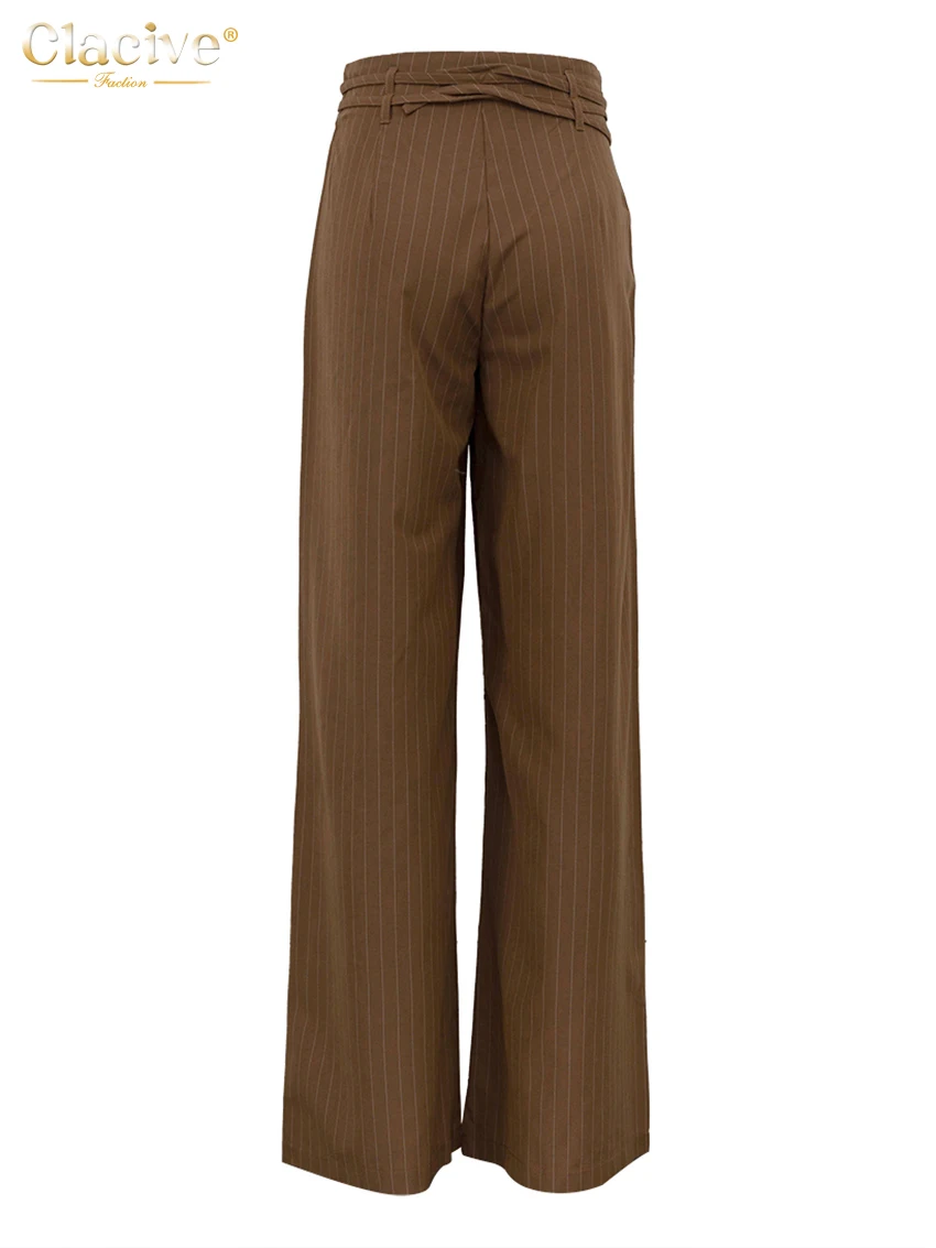 Clacive Fashion Loose Gray Stripe Women's Pants 2025 Elegant High Waist Wide Trousers Vintage Classic Full Length Pants Female