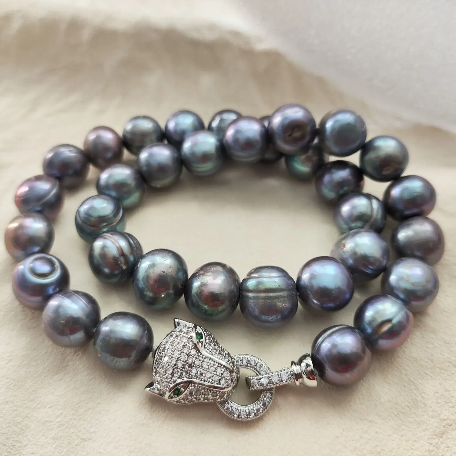 Baroque AAAA+12-11mm Natural Haiti Black Blue Pearl Necklace 925s 16in 18in 20in 22in 24in 35in