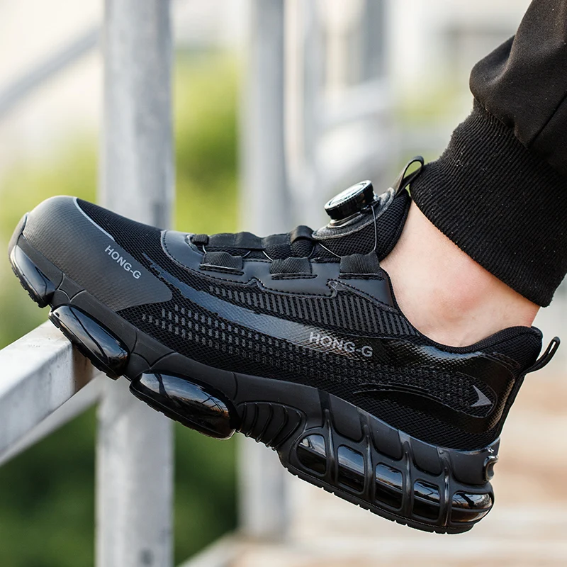 Men's Work Shoes Rotary Buckle Work Sneakers Protective Shoes Safety Industrial Puncture-Proof Anti-Smash Steel Toe Shoes