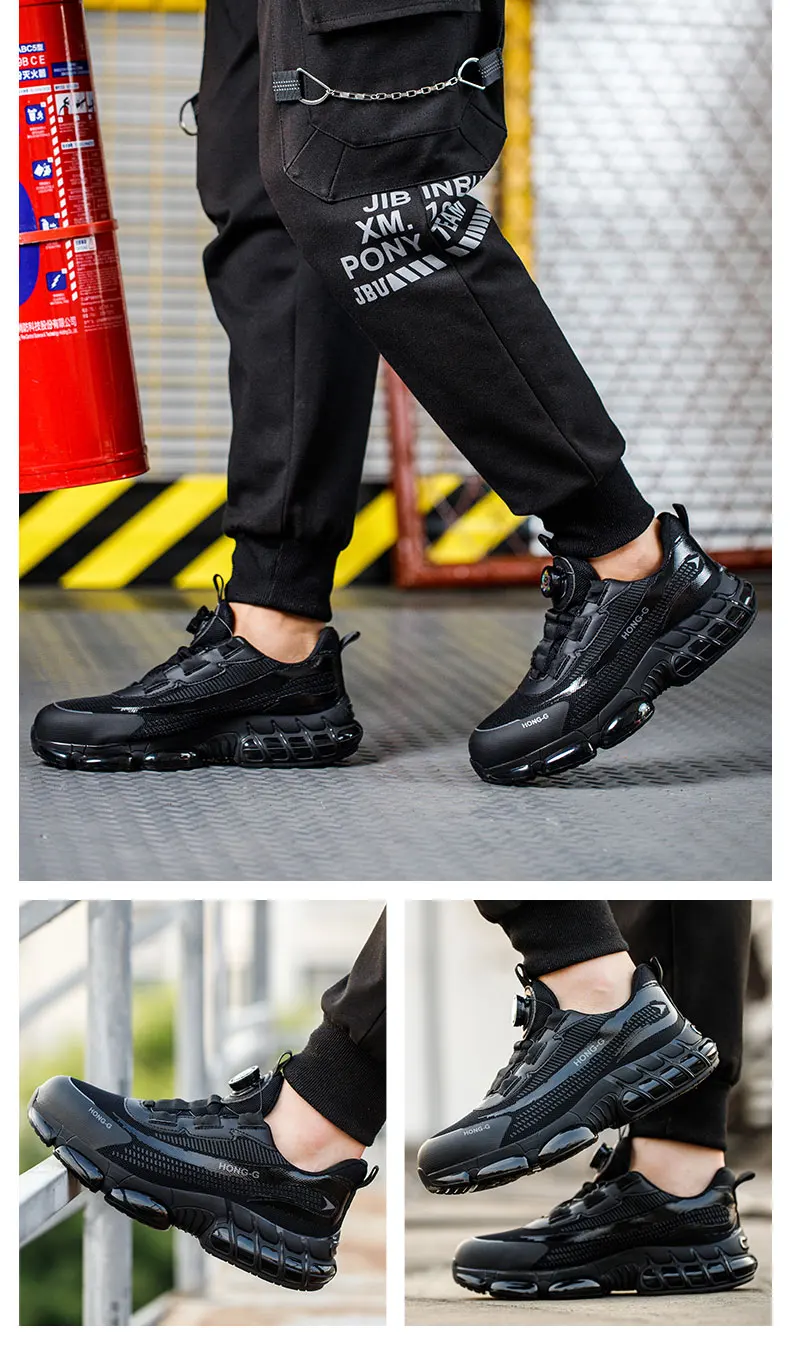 Men's Work Shoes Rotary Buckle Work Sneakers Protective Shoes Safety Industrial Puncture-Proof Anti-Smash Steel Toe Shoes