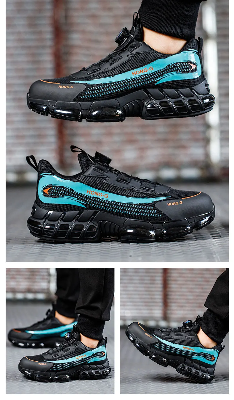 Men's Work Shoes Rotary Buckle Work Sneakers Protective Shoes Safety Industrial Puncture-Proof Anti-Smash Steel Toe Shoes