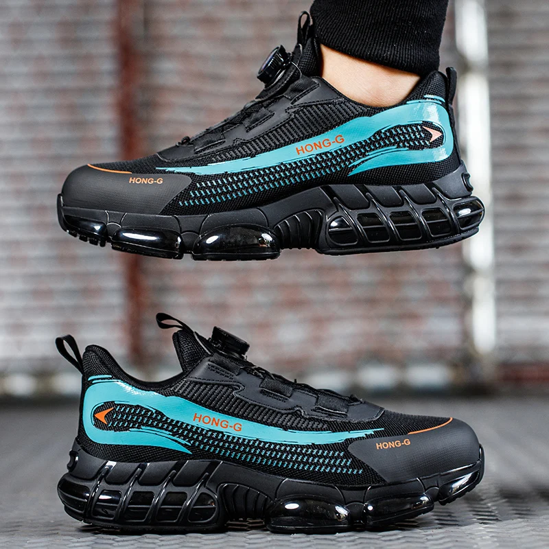 Men's Work Shoes Rotary Buckle Work Sneakers Protective Shoes Safety Industrial Puncture-Proof Anti-Smash Steel Toe Shoes