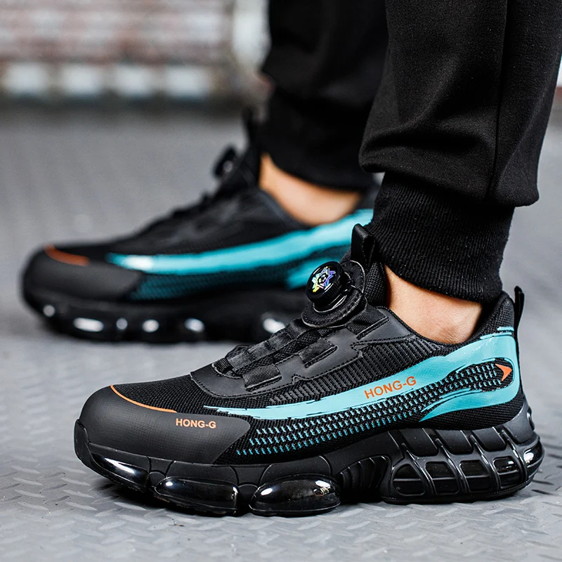 Men's Work Shoes Rotary Buckle Work Sneakers Protective Shoes Safety Industrial Puncture-Proof Anti-Smash Steel Toe Shoes