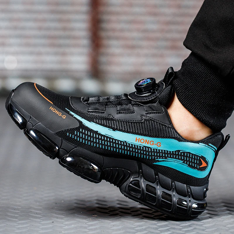 Men's Work Shoes Rotary Buckle Work Sneakers Protective Shoes Safety Industrial Puncture-Proof Anti-Smash Steel Toe Shoes