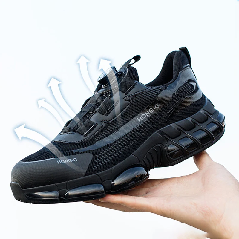 Men's Work Shoes Rotary Buckle Work Sneakers Protective Shoes Safety Industrial Puncture-Proof Anti-Smash Steel Toe Shoes