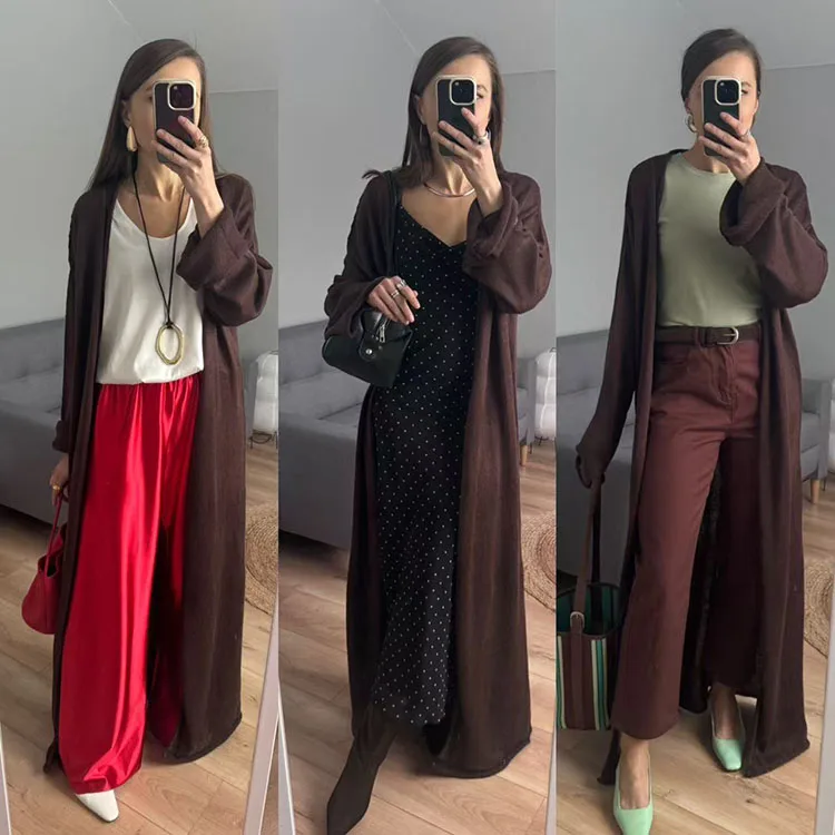 MiuKoMiYa Oversized Thin Long Cardigans Women Summer Long Sleeve Knitted Outerwear Hollow Thin Cardigans For Women Summer 2025