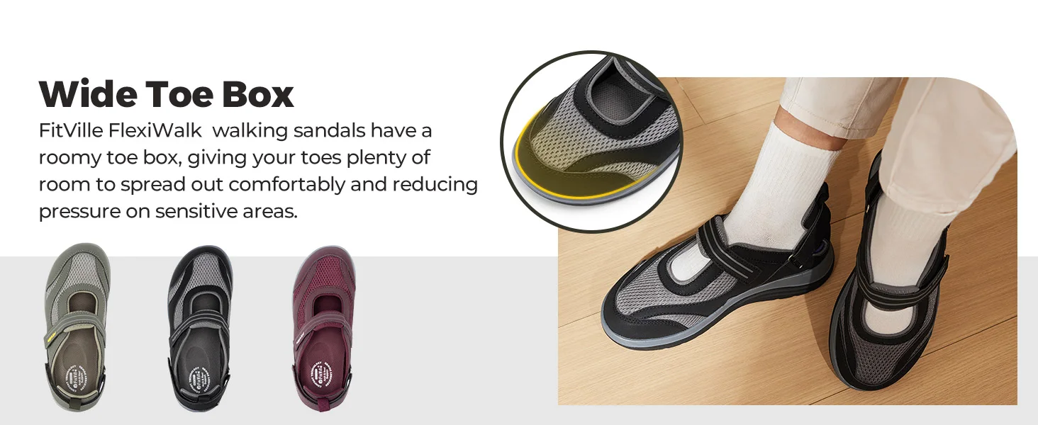 Fitville Women's Sandals Mary Jane Casual Shoes Widened Toe For Swollen Feet Lightweight Breathable Outdoor Elderly Shoes Sandal