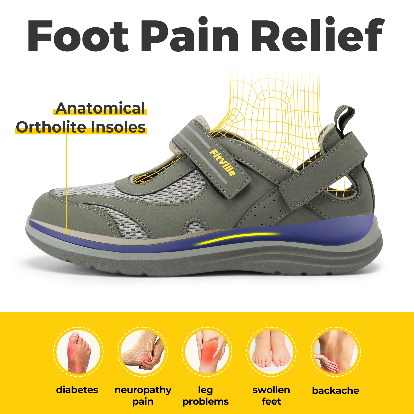 Fitville Women's Sandals Mary Jane Casual Shoes Widened Toe For Swollen Feet Lightweight Breathable Outdoor Elderly Shoes Sandal