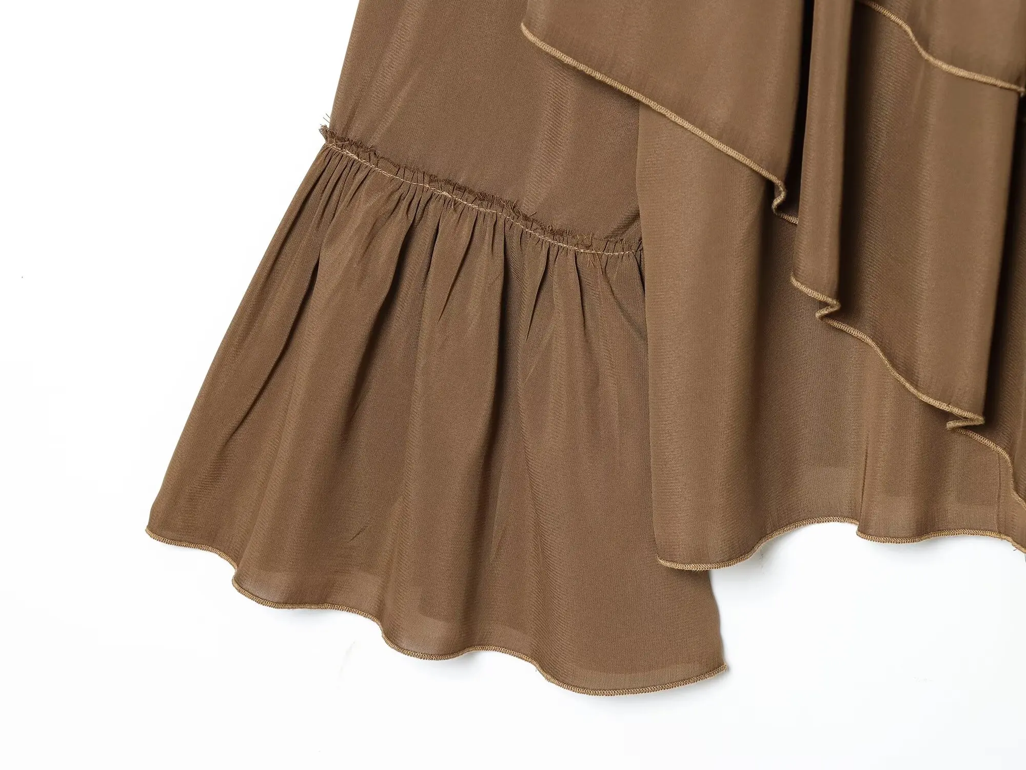2027 Spring Autumn Women's Vintage Loose Oversized Ruffles Tierred Shirts Lady Elegant Black Brown O-neck Street Layered Blouses