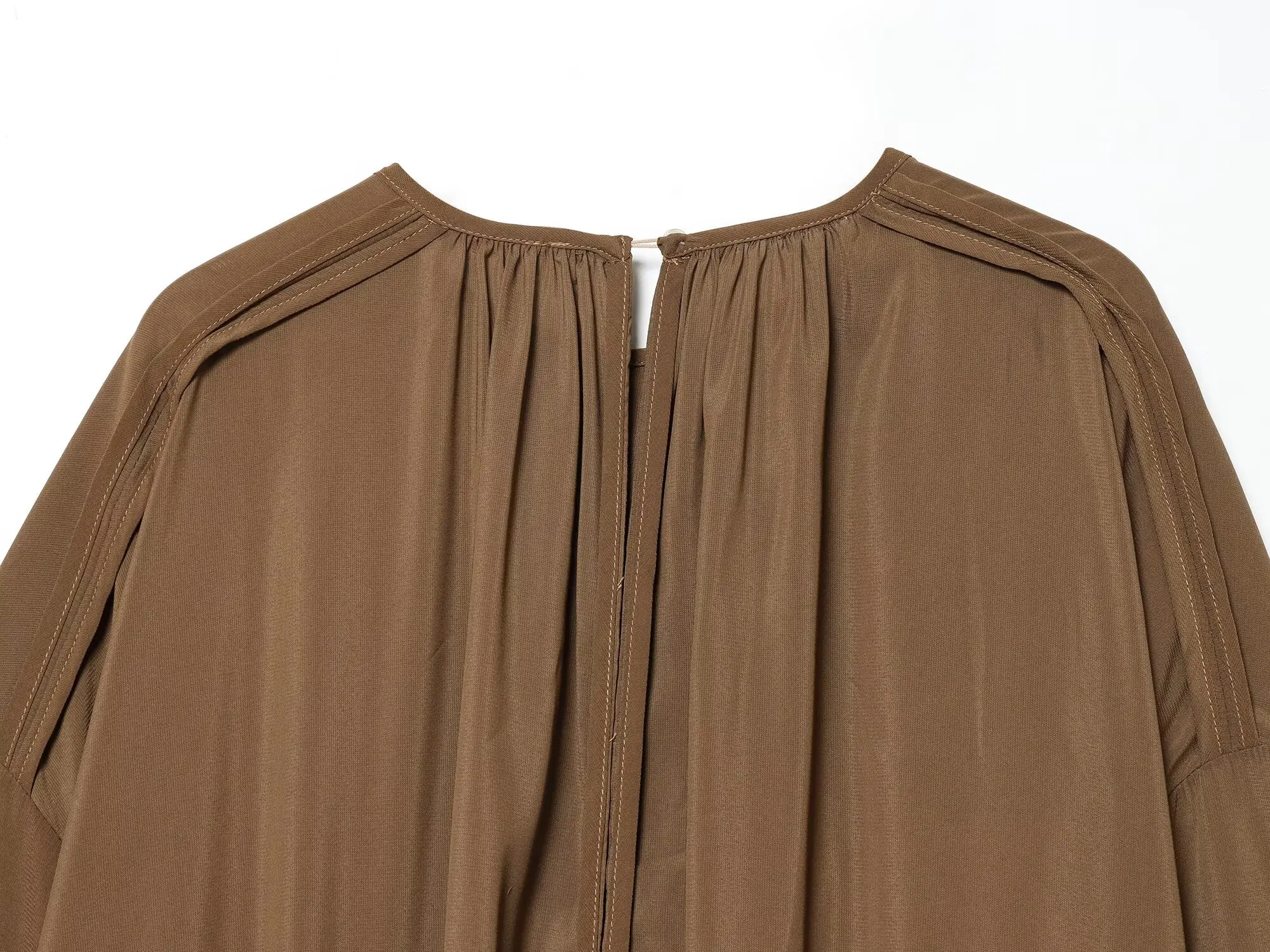 2027 Spring Autumn Women's Vintage Loose Oversized Ruffles Tierred Shirts Lady Elegant Black Brown O-neck Street Layered Blouses