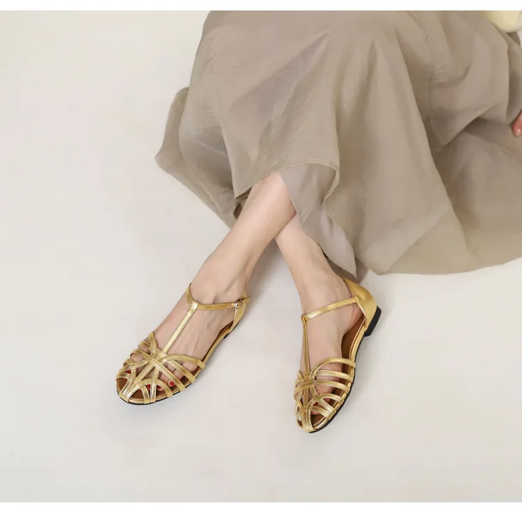 ZAROY Summer Cross Strap Flat Sandals Women Round Toe Ankle Buckle Hollow Casual Roman Sandalia Zapatos De Mujer сандали
