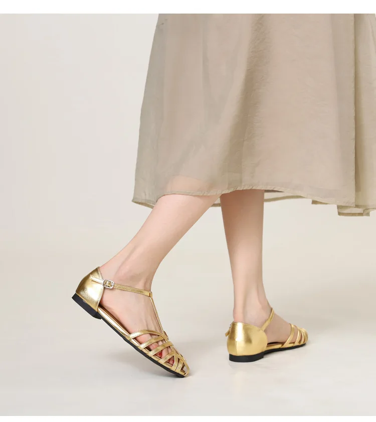 ZAROY Summer Cross Strap Flat Sandals Women Round Toe Ankle Buckle Hollow Casual Roman Sandalia Zapatos De Mujer сандали