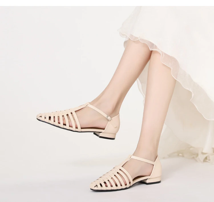 ZAROY Summer Cross Strap Flat Sandals Women Round Toe Ankle Buckle Hollow Casual Roman Sandalia Zapatos De Mujer сандали