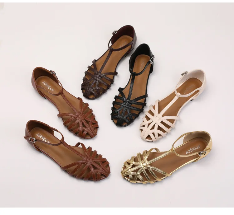 ZAROY Summer Cross Strap Flat Sandals Women Round Toe Ankle Buckle Hollow Casual Roman Sandalia Zapatos De Mujer сандали