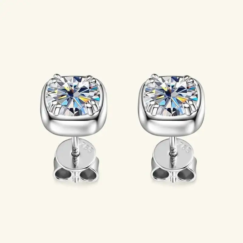 JoiasHome 2CT Moissanite Sugar Cube Earrings 925 Sterling Silver Simple Shiny Jewelry Valentine's Day Gift