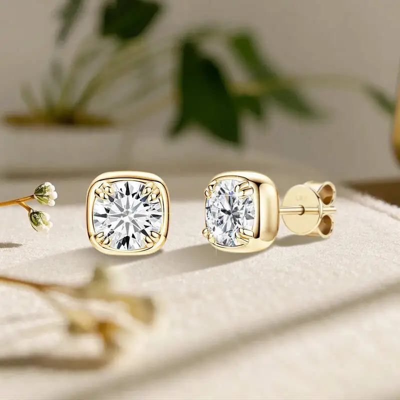 JoiasHome 2CT Moissanite Sugar Cube Earrings 925 Sterling Silver Simple Shiny Jewelry Valentine's Day Gift