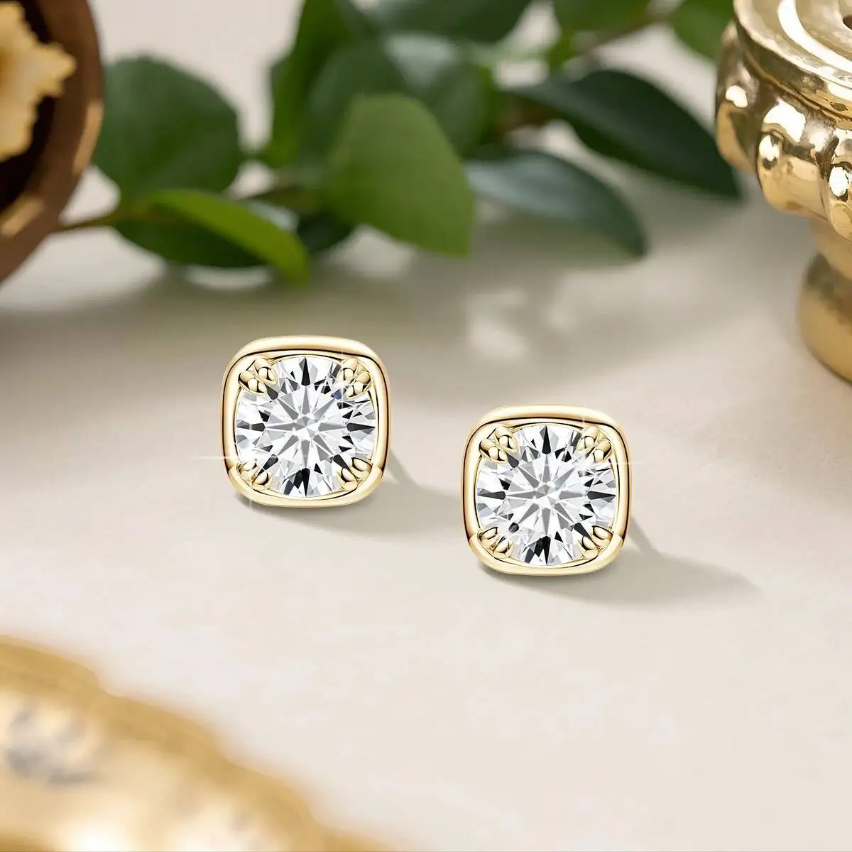 JoiasHome 2CT Moissanite Sugar Cube Earrings 925 Sterling Silver Simple Shiny Jewelry Valentine's Day Gift