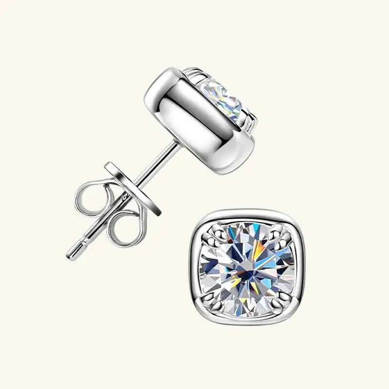 JoiasHome 2CT Moissanite Sugar Cube Earrings 925 Sterling Silver Simple Shiny Jewelry Valentine's Day Gift