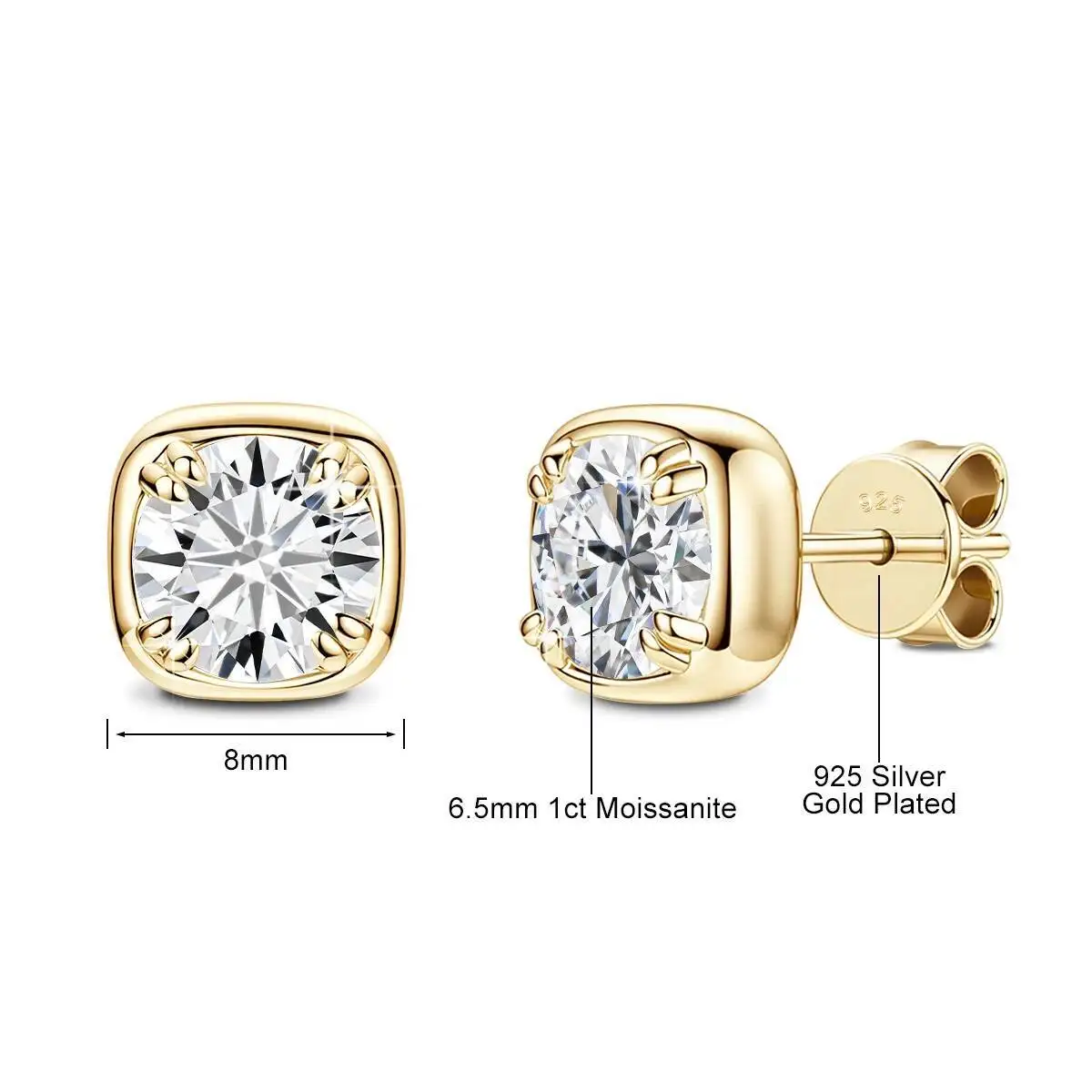 JoiasHome 2CT Moissanite Sugar Cube Earrings 925 Sterling Silver Simple Shiny Jewelry Valentine's Day Gift