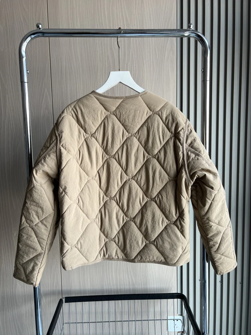 ETJ 2025 Spring new women's vintage crewneck quilted cotton-padded loose version of quilted casual jacket