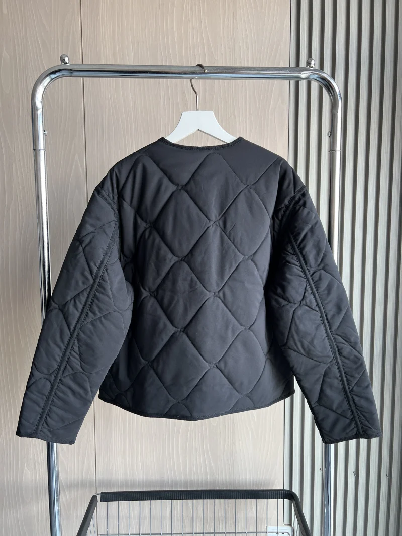 ETJ 2025 Spring new women's vintage crewneck quilted cotton-padded loose version of quilted casual jacket