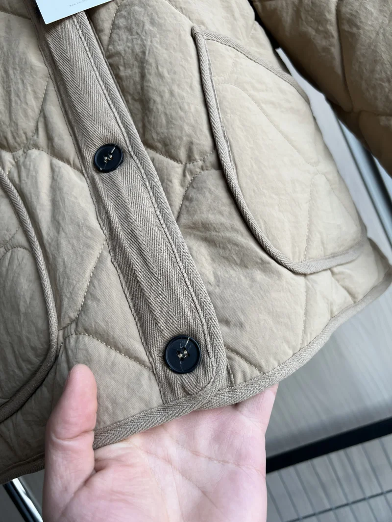 ETJ 2025 Spring new women's vintage crewneck quilted cotton-padded loose version of quilted casual jacket
