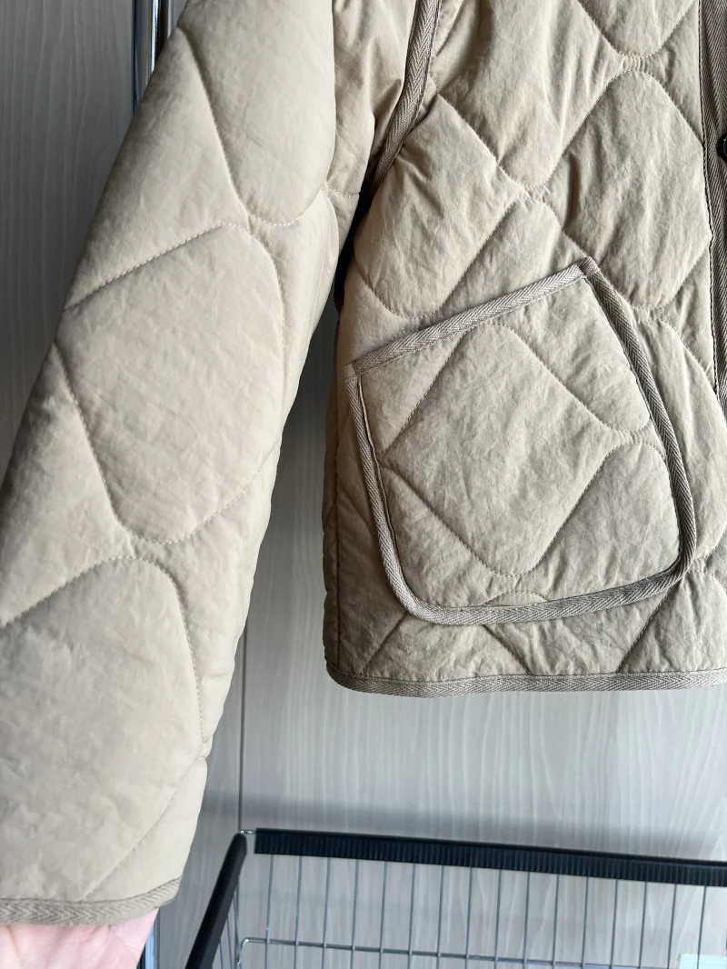 ETJ 2025 Spring new women's vintage crewneck quilted cotton-padded loose version of quilted casual jacket