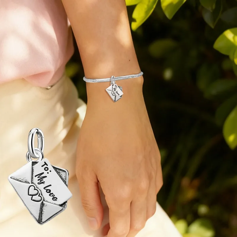 Adjustable 925 Sterling Silver Vintage Pendants Love Letter Daisy Scroll Charms Beads Fit Original Bracelet Necklace DIY Jewelry
