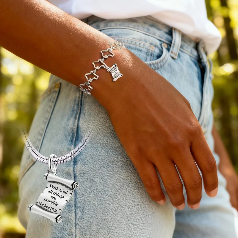 Adjustable 925 Sterling Silver Vintage Pendants Love Letter Daisy Scroll Charms Beads Fit Original Bracelet Necklace DIY Jewelry