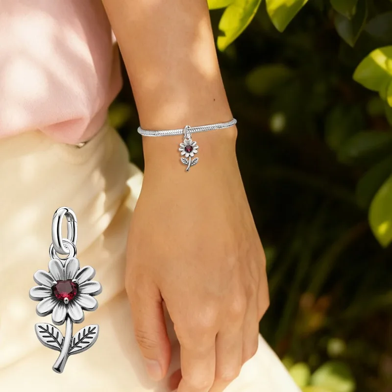 Adjustable 925 Sterling Silver Vintage Pendants Love Letter Daisy Scroll Charms Beads Fit Original Bracelet Necklace DIY Jewelry