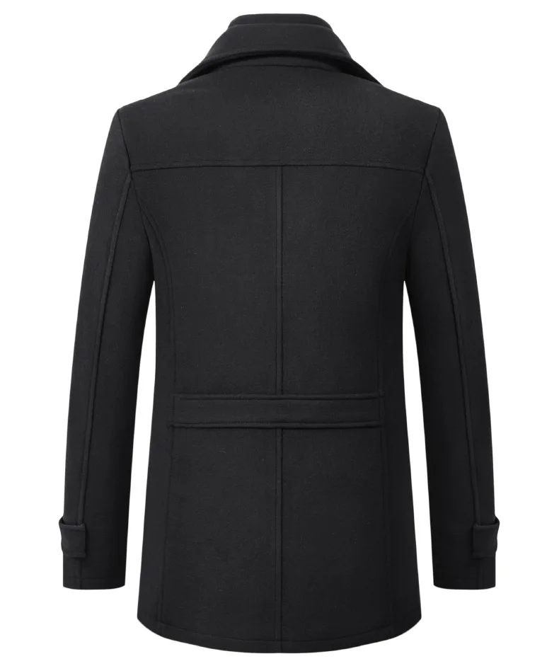 2026 Autumn Winter Men's Double Collar Woolen Coat Medium Length Style Casual Cotton Thickened Warm Outdoor Pure Color Coat