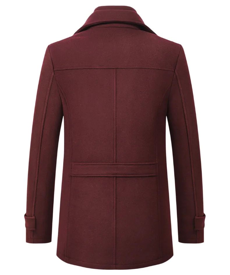 2026 Autumn Winter Men's Double Collar Woolen Coat Medium Length Style Casual Cotton Thickened Warm Outdoor Pure Color Coat