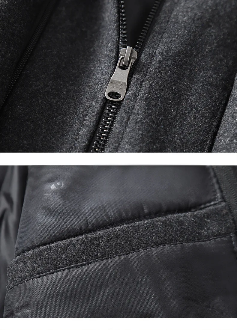 2026 Autumn Winter Men's Double Collar Woolen Coat Medium Length Style Casual Cotton Thickened Warm Outdoor Pure Color Coat