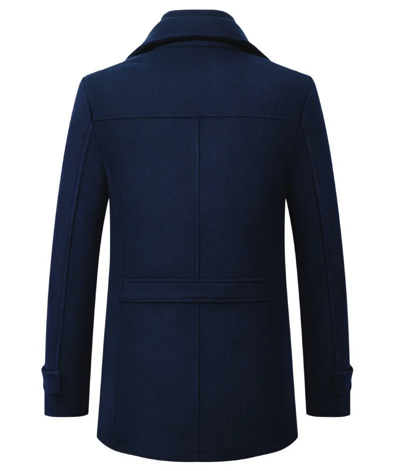 2026 Autumn Winter Men's Double Collar Woolen Coat Medium Length Style Casual Cotton Thickened Warm Outdoor Pure Color Coat