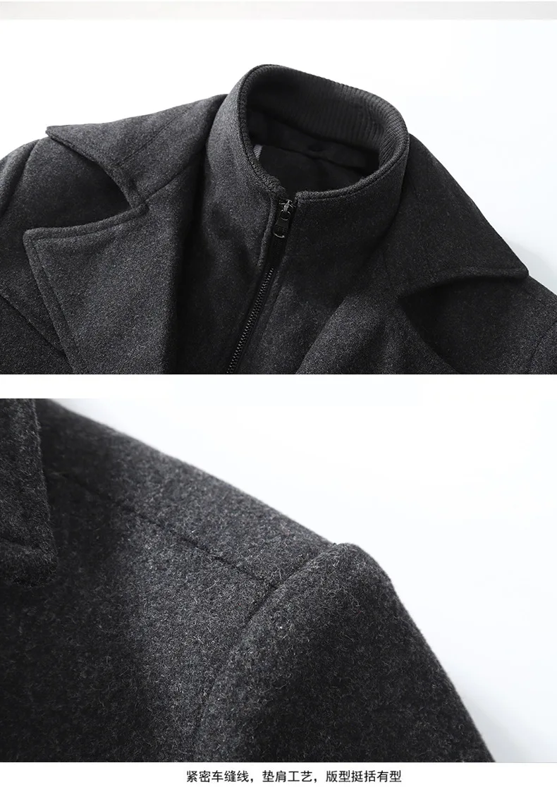 2026 Autumn Winter Men's Double Collar Woolen Coat Medium Length Style Casual Cotton Thickened Warm Outdoor Pure Color Coat