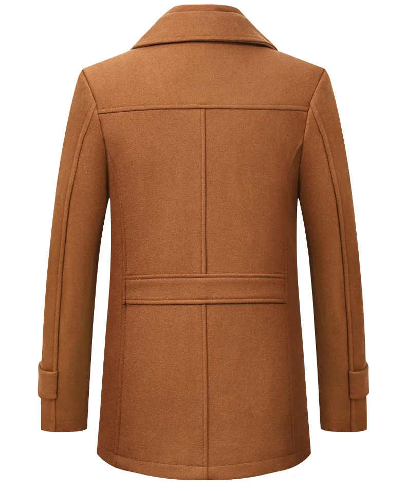 2026 Autumn Winter Men's Double Collar Woolen Coat Medium Length Style Casual Cotton Thickened Warm Outdoor Pure Color Coat