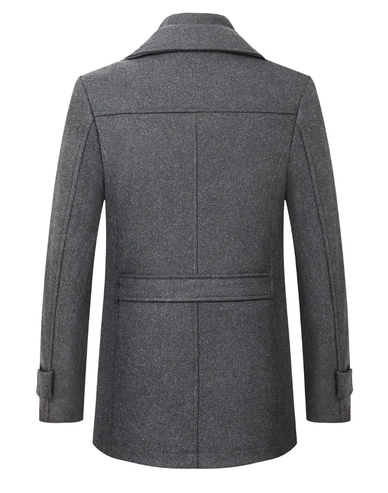 2026 Autumn Winter Men's Double Collar Woolen Coat Medium Length Style Casual Cotton Thickened Warm Outdoor Pure Color Coat