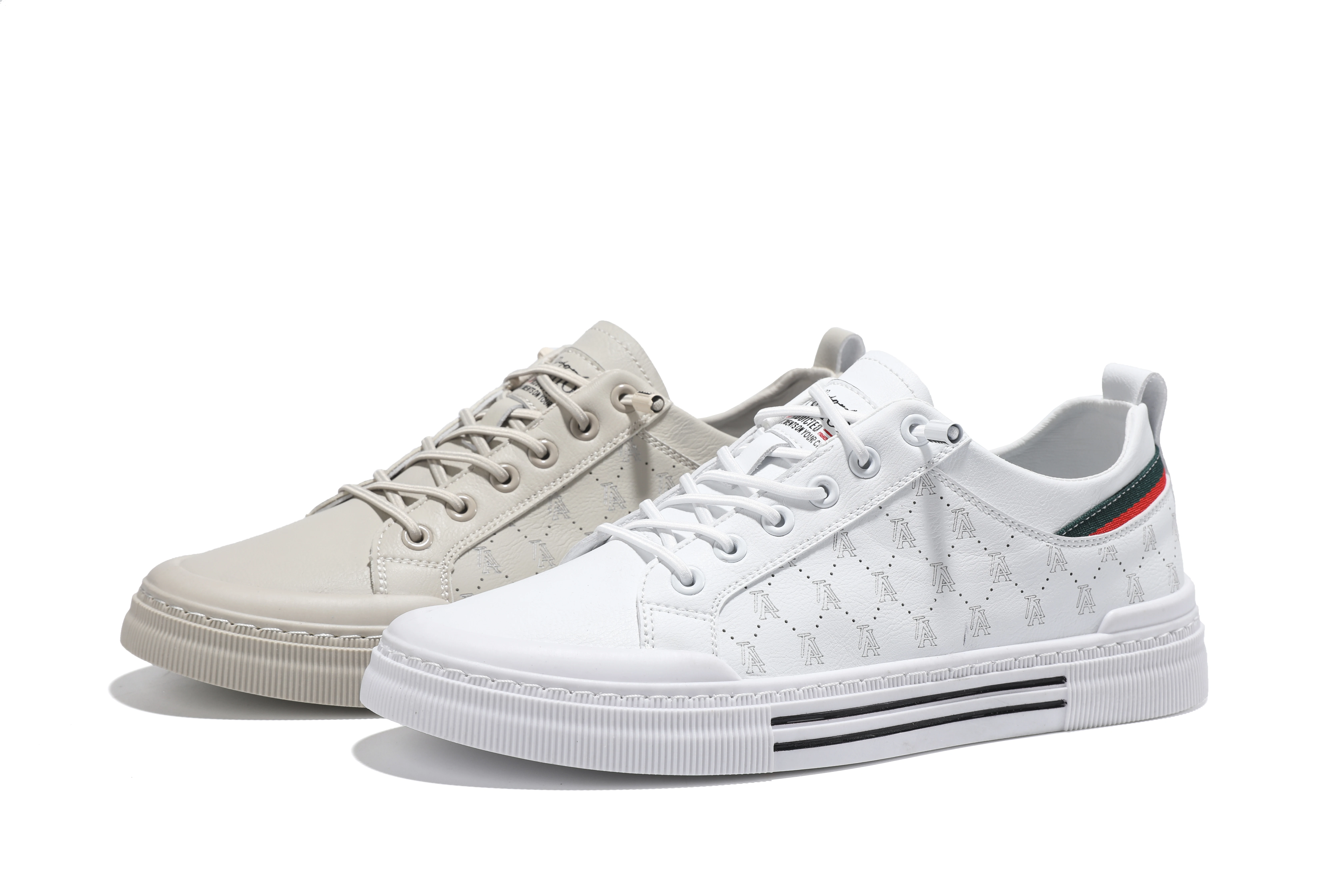 Men's lightweight skate shoes, everyday casual sneakers for men, colors: white and beige, sizes 39 to 46.