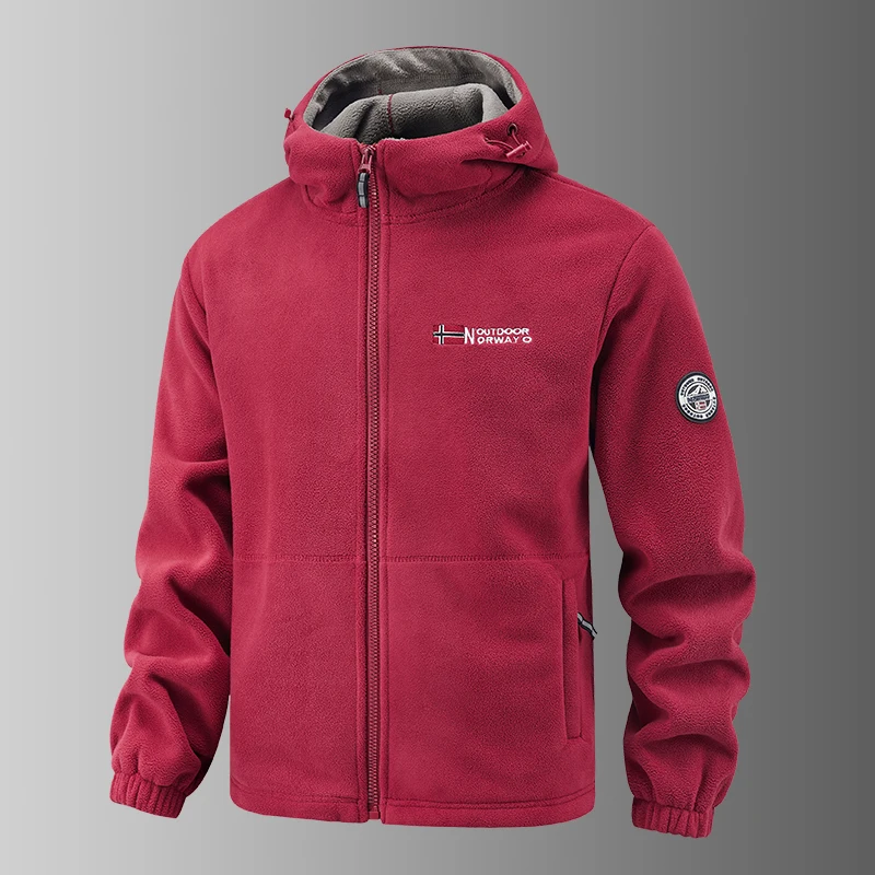 2025 Fleece Men's Coat Thickened Warm Windproof Loose Outdoor Collar Fleece Hooded Jacket Norwegian Printed Good Soldier